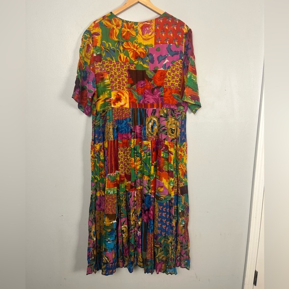 Vintage 80s/90s Bila women midi patchwork button front dress size 1X - Picture 5 of 5